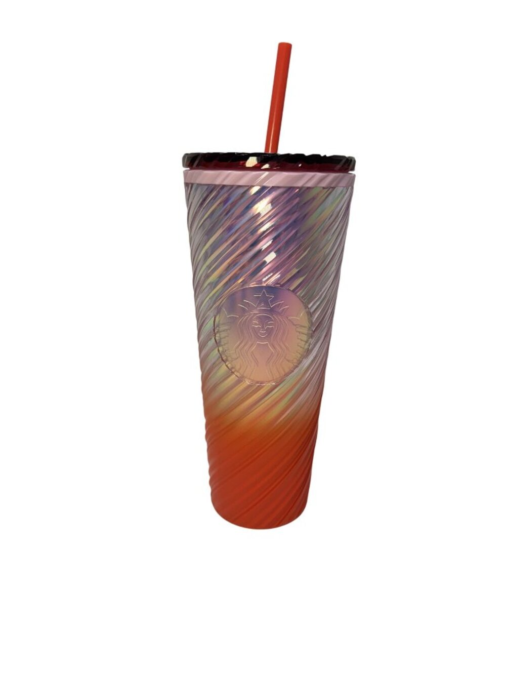 NEW Starbucks Winter 2025 Sunrise Red Orange Pearl Ombre Swirl Tumbler 24 oz.